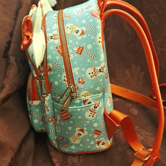 Loungefly Snowman Mickey & Minnie Mouse Mini Backpack With Ears Headband - Picture 8 of 15
